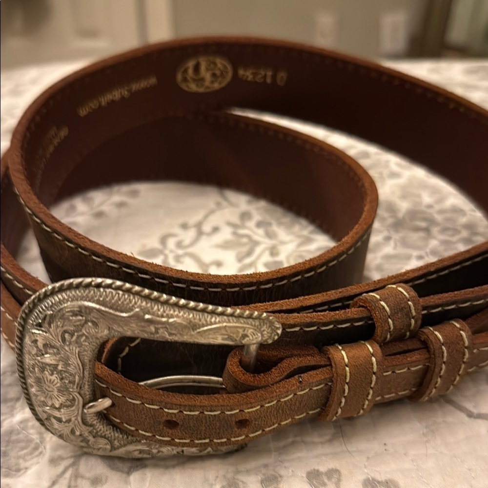 3-D Belt Company Brown Leather Belt with Silver Buckle #523